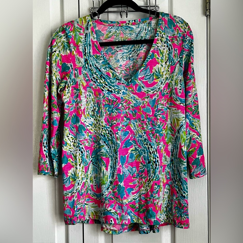 LILLY PULITZER WOMENS TOP, “SNAP BACK” MULTICOLORED, size small